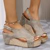 Retro Thick Sole Wedge Sandals for Women Summer Peep Toe Chunky Platform Sandals Woman Hollow PU Leather Roman Sandalias Mujer