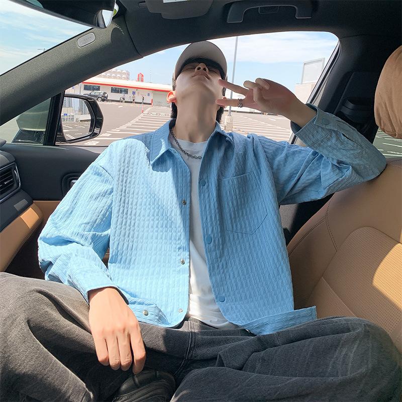 Plaid Jacket Plaid Jacket Men's Spring and Autumn Loose American Windbreaker Teenager Single-breasted Collar