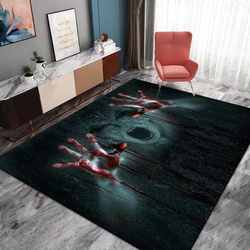 Halloween Crystal Velvet Horror Pumpkin Carpet Living Room Coffee Table Mat Bedroom Bed Blanket Bathroom Non-Slip Mat
