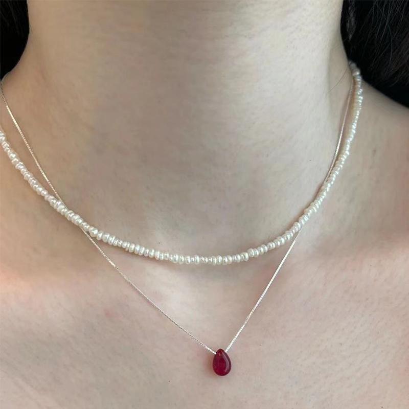 Trendy Minimalist Red Water Drop Pendant Necklace For Women Girls Sweet Elegant Necklace Party Jewelry Accessories Gifts