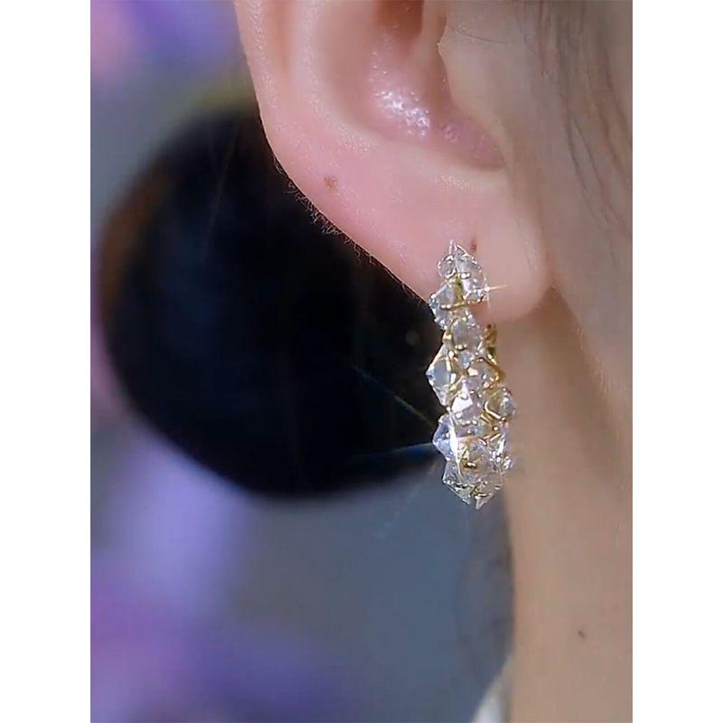 and American Style Exquisite Geometric Silver Zircon Hoop Earrings, Simple and Versatile, Light Luxury French Style New Earrings, Hoop Earrings