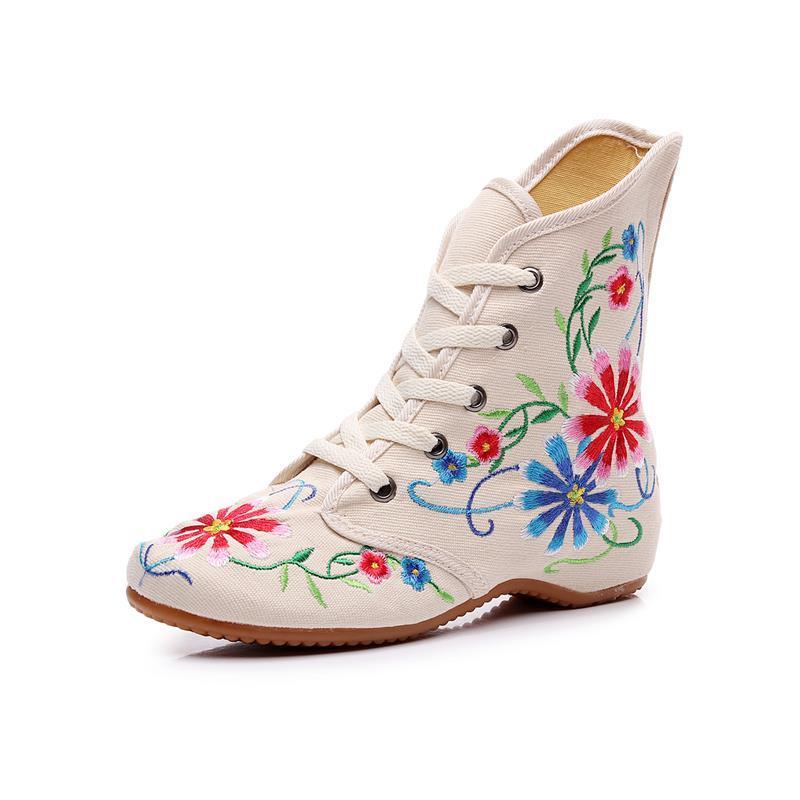 

Легкие модные хлопковые женские высокие сапоги с вышивкой, повседневные женские сапоги, женские сапоги в этническом стиле 7.5