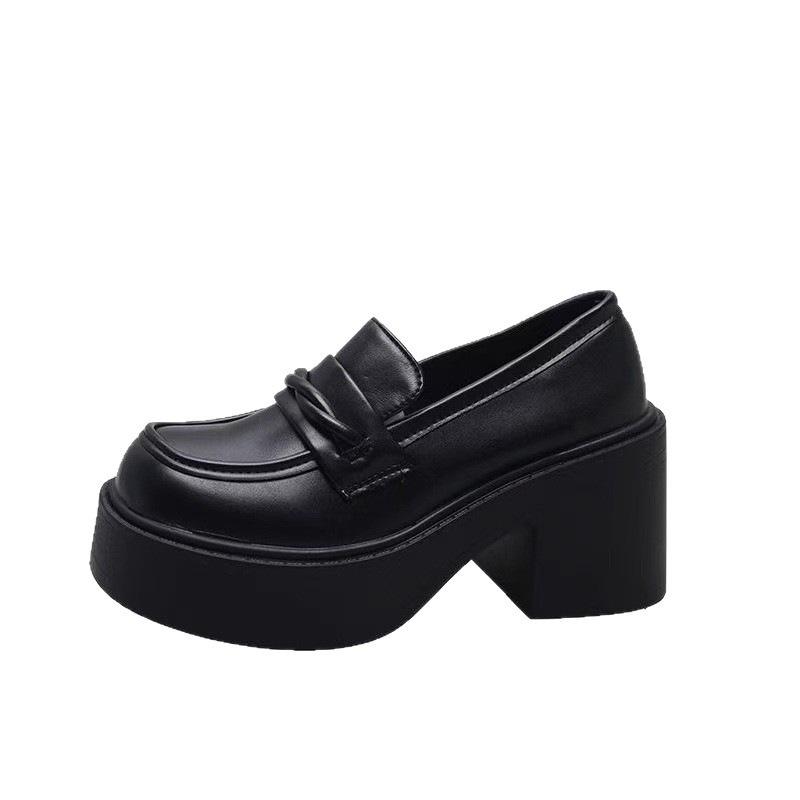 New high-heeled small leather shoes British style platform thick heel retro JK with skirt black single shoes