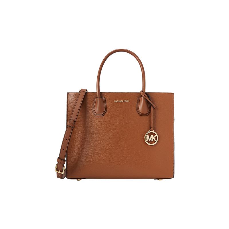 MICHAEL KORS Mercer classic leather accordion solid color commuting cow split leather shoulder crossbody handbag large size women's leather brown