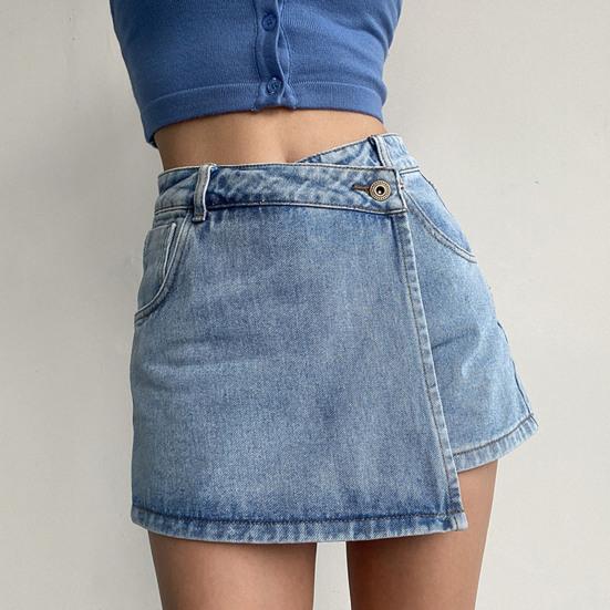 Mini džínové šortky dámské Falešné dvoudílné s vysokým pasem Slim Vintage Summer Asymetrické Streetwear Studentské šortky