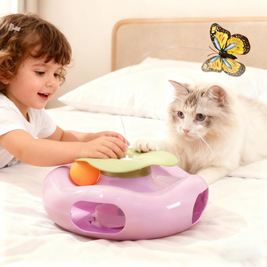 Pet Electric Cats Toy  Series Automatic Rotating Butterfly Track Play Disk Interactive Cats Toy