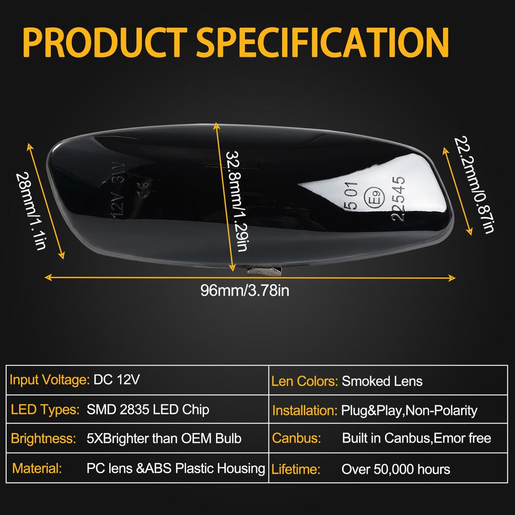 Smoke Side Indicator Flowing Dynamic Turn Signal Ip65 Waterproof Canbus Error Free For Peugeot 207 308 3008 5008 6325G5 6325G6