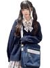 WEGO Knit School Cardigan with Loose Student Uniform Solid Perfect for Commuting To High and Junior High Autumn Size Navy Women's Loose-Fit Sleeves,
