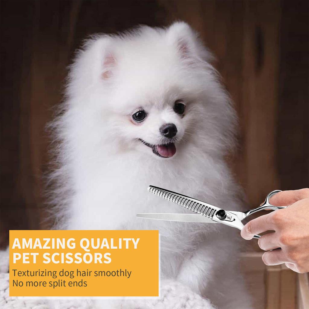 SANGELAR 7,5 Zoll Super-Effilierschere für Haustiere, schönes Design, entfernt 60 % der Haare, gerade Schere und gebogener Effilierschere, sehr empfehlenswert