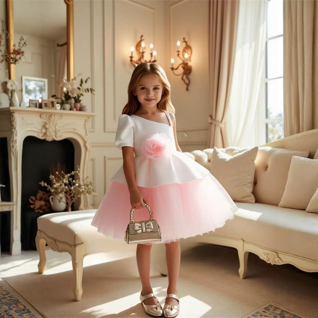 Girls 3D Flower Tulle Princess Dress For Flower Girl Events