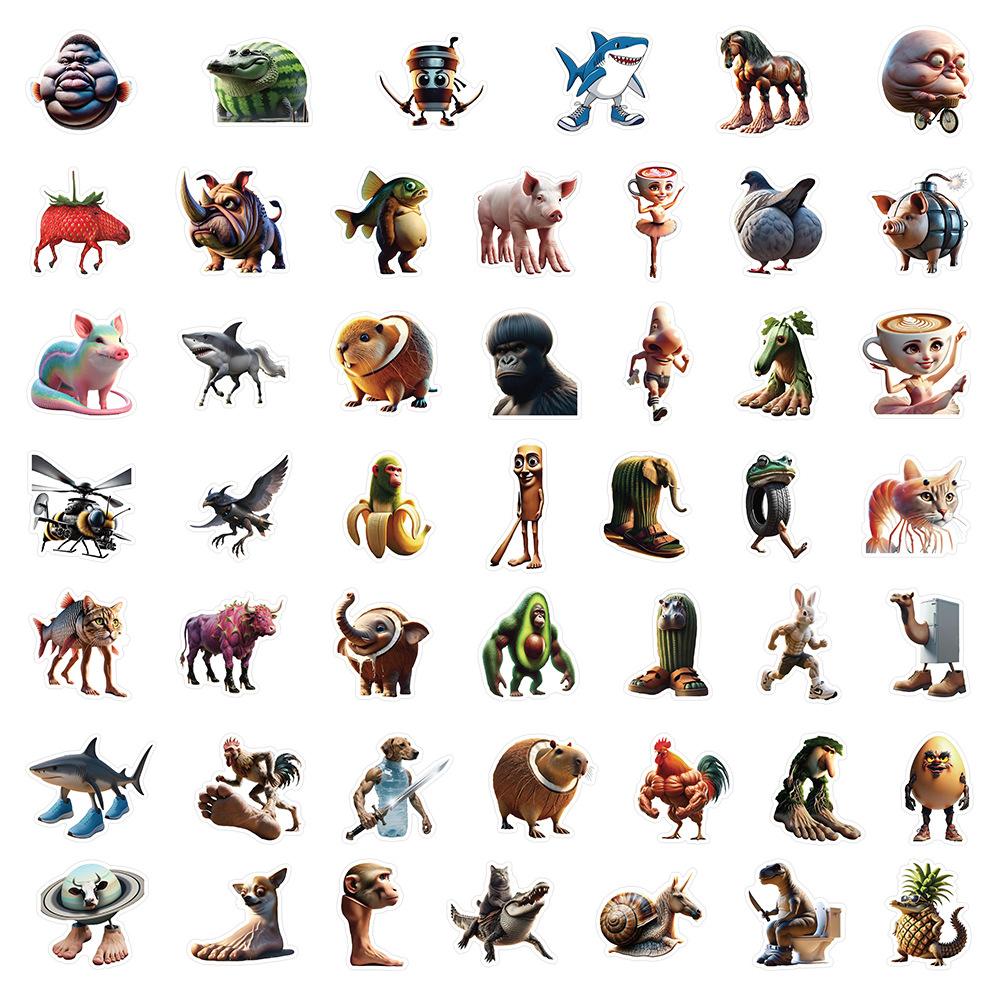 

50 шт. Мультяшні абстрактні тварини Наліпки Tung Tung Sahur Італійський Brainrot для прикраси Чашки, пеналів, водонепроникний матеріал