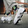 Boys Fashionable Outdoor Roller Skates Adult 4-Wheel Transformed Roller Shoes Unisex Kids Girls Casual Wheeled Sneakers