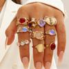 9pcs Set Personality Luxury Moonstone Pink Zircon Adjustable Opening Ring for Women Retro Fashion Fold Wear Finger Jewelry Sets