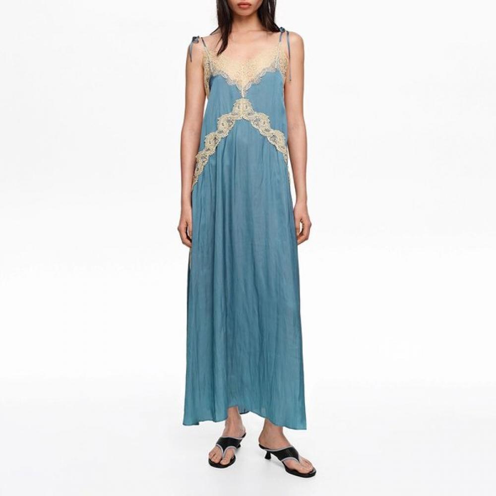 

Bimba Y Lola Довга сукня-комбінація з мереживною обробкою B265awo010tqb Turquoise/XS