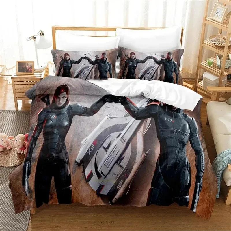 3D Print Spel Mass Effect Comfortabele Dekbed Dekbedovertrek Kussensloop Beddengoed Set Kinderkamer Decoratie Huis Textiel