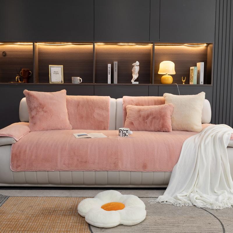 Winter Solid Color Sofa Cushion Cream Wind Plush  New Thickened Seat Cushion Sofa Cover Cloth Towel Non-Slip