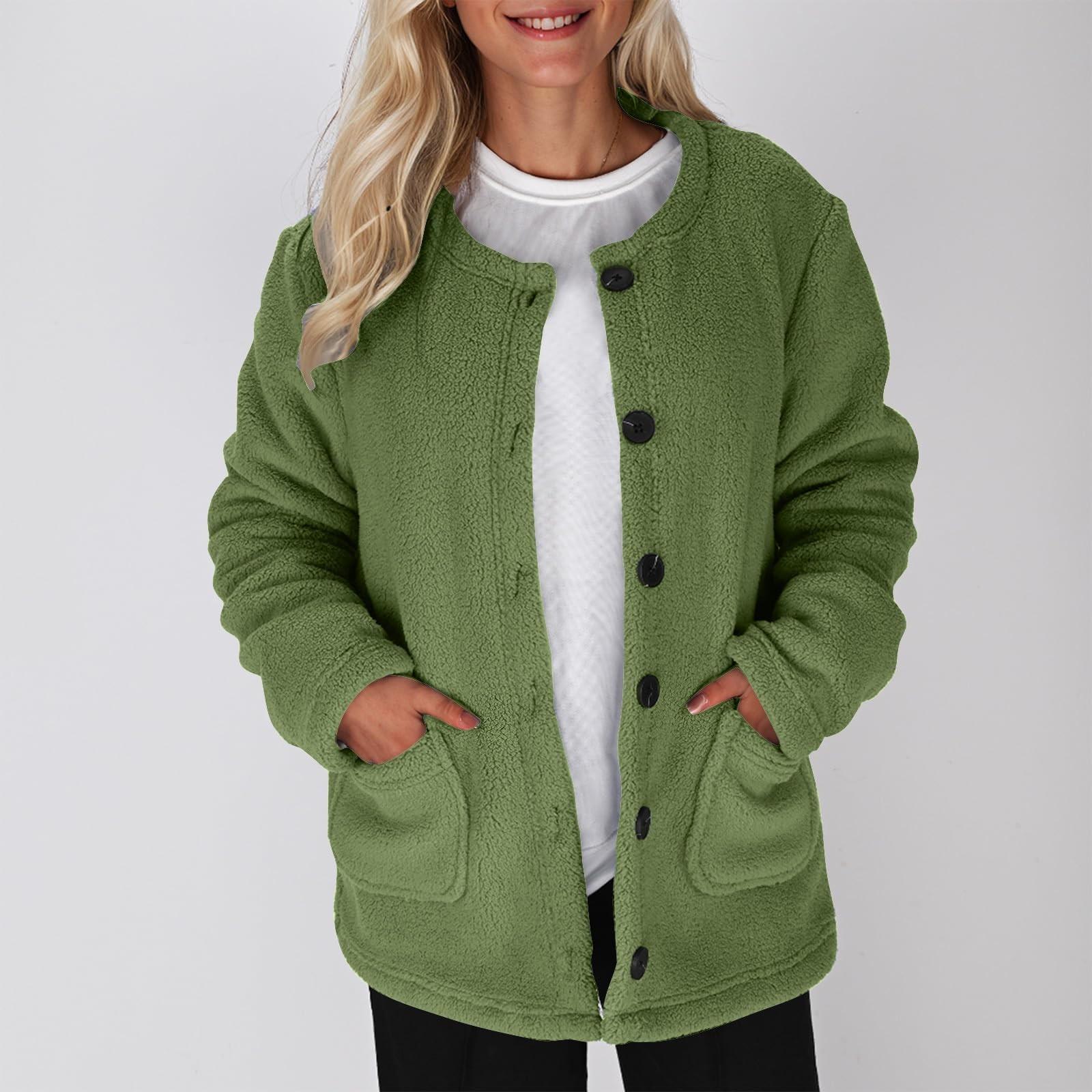 

Женские зимние пальто с длинным рукавом, лацканами, карманами на пуговицах, флисовая куртка, повседневная модная верхняя одежда L армия зеленый