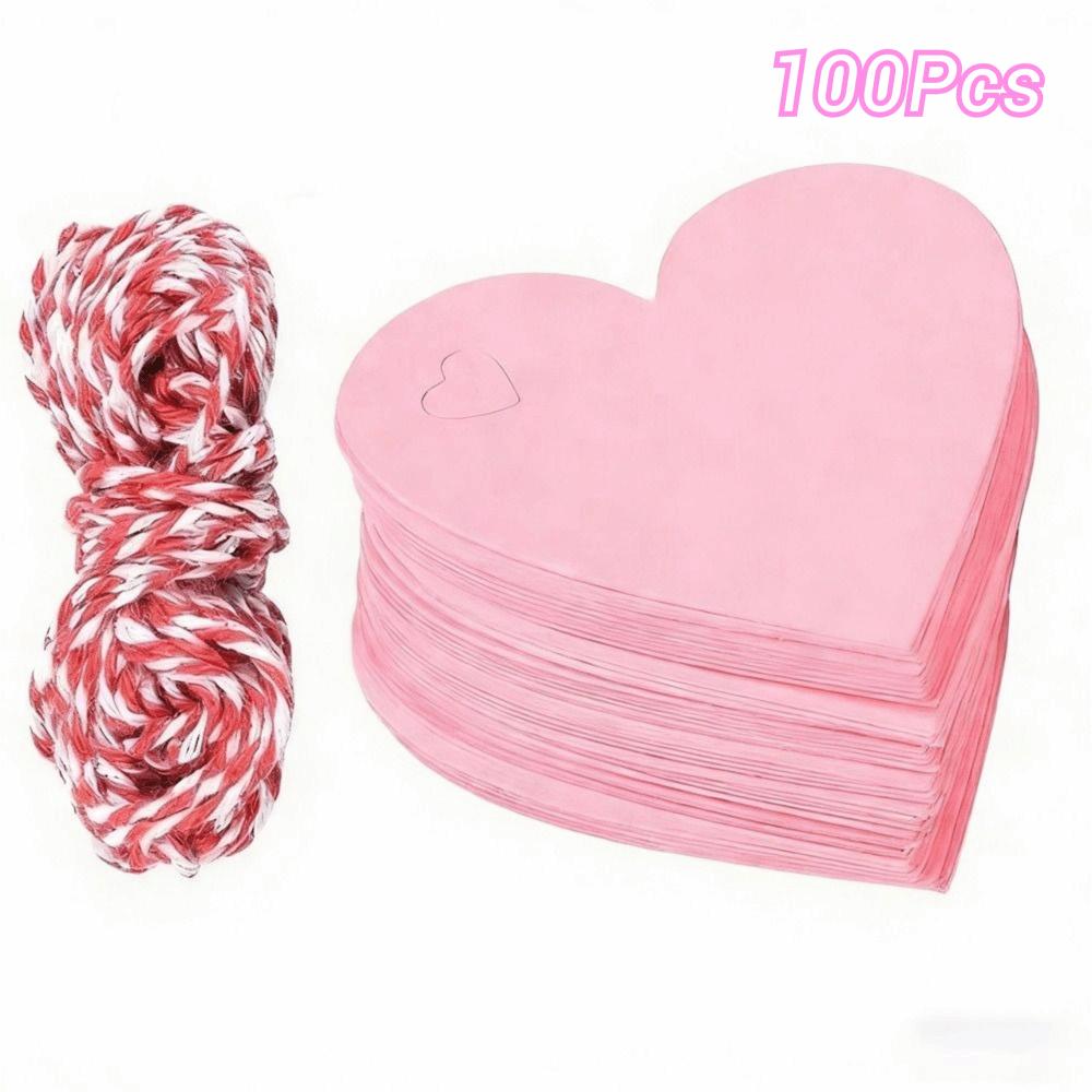 100pcs DIY Valentine's Day Tags Heart Shape Blank Red Pink Paper Heart Shaped Cards Hanging Decoration Gift Labels
