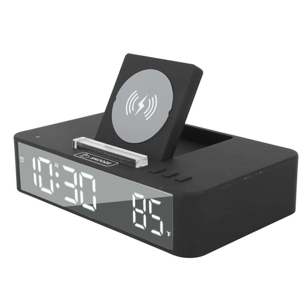 10W Digital Alarm Clock One Button Lifting LED Mirror Electronic Clock with 10W Wireless Charging for Bedroom