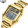 LIGE Men's watches LED Luminous Date quartz wristwatch Waterproof Sports Square Casual watches for men relogios masculino+BOX