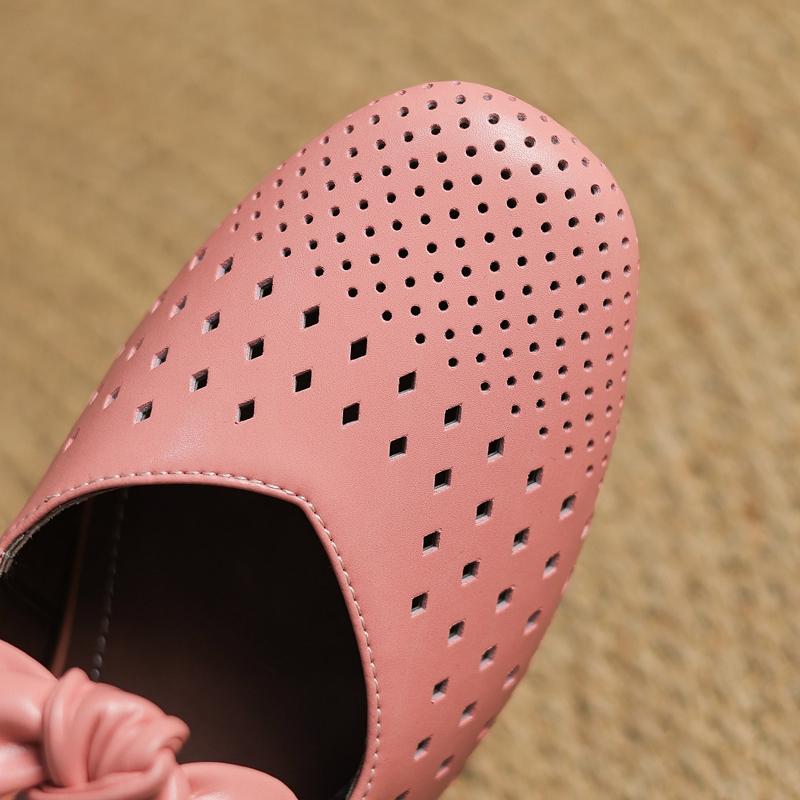 Fashion New Women's Summer Genuine Leather Cowhide Hollow Hole with Large Butterfly Bow Toe and M Ü Ller Slippers