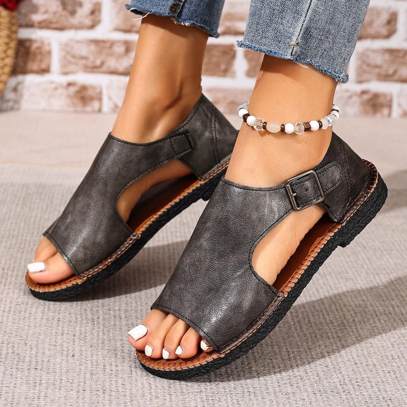 New Flat Beach Shoes, Open-toe Buttoned Large-sized Sandals for Women