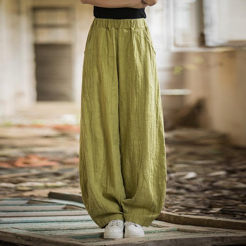 Ramie Tie-Dye Distressed Hose Herbst Baumwolle und Leinen Damen Literatur und Kunst All-Match Casual Hose