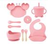 9Pcs Crab Plate For Baby Silicone Tableware Suction Cup With Straw Cute Bowl Plate Tray Bibs Spoon Feeding Set For Kids