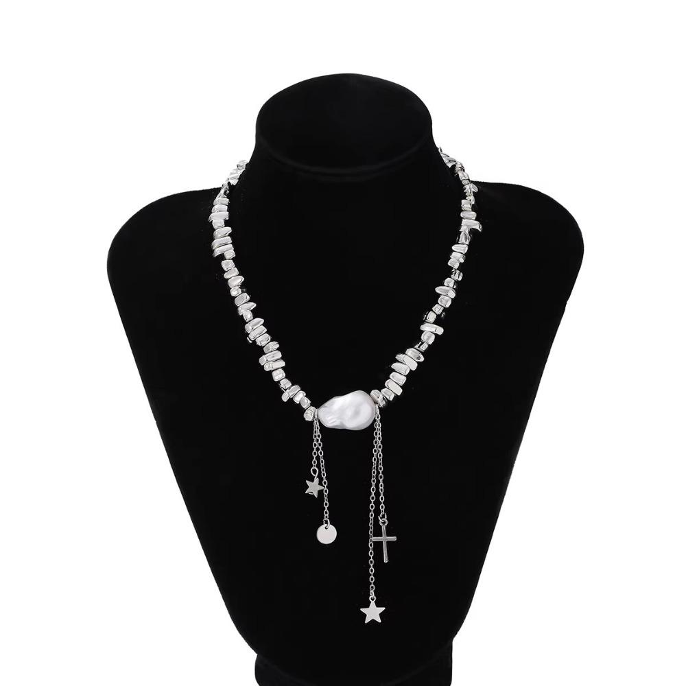 Star Women Necklaces Gold Collarbone Chain Hip Hop Imitation Pearl Chian  Lady Jewelry