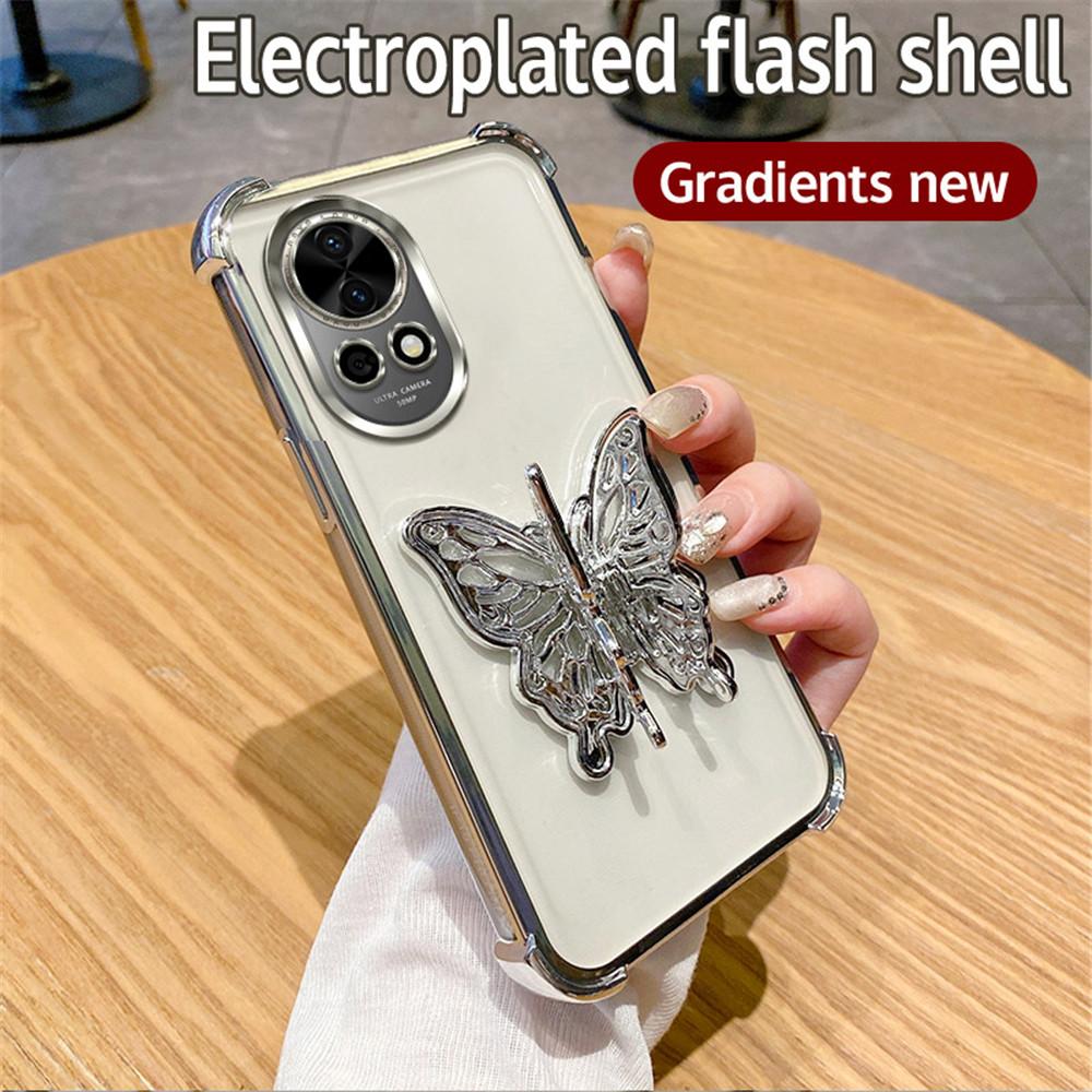 Shockproof Glitter Butterfly Holder Stand Phone Case For Huawei Nova 13 Pro 12 11 10 9 8 7 6 5 Pro SE Plating Soft Silicon Cover