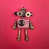 Handmade Punk Robot Pendant Wood Body Metal Eyes Legs Gun In Hand Necklace Keychain Pendant