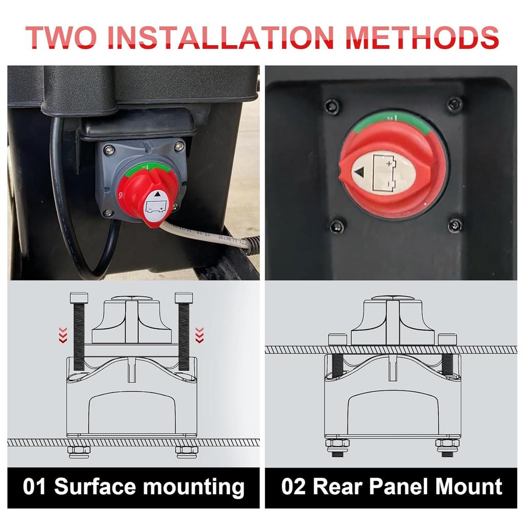 Top Post Battery Disconnect Switch, 250A 12-48V On/Off, Heavy-Duty Battery Disconnect Switch for Cars, Vehicles, RVs, and Boats