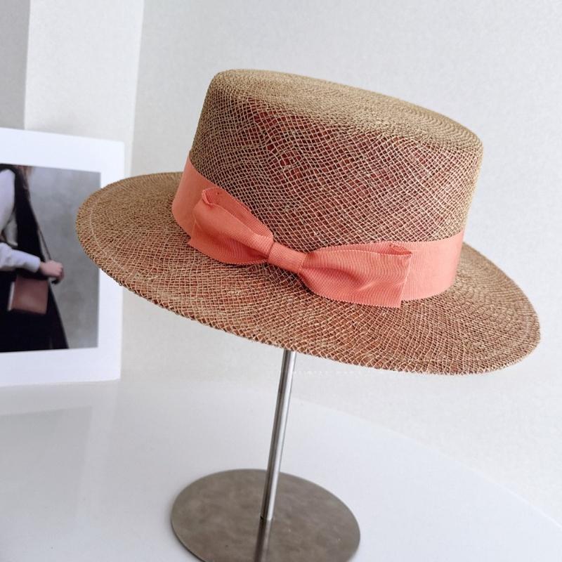 Chic Summer Natural Palm Leaf Woven Bowknot Classic Lady Fedoras Cap Men Women Panama Jazz Hat