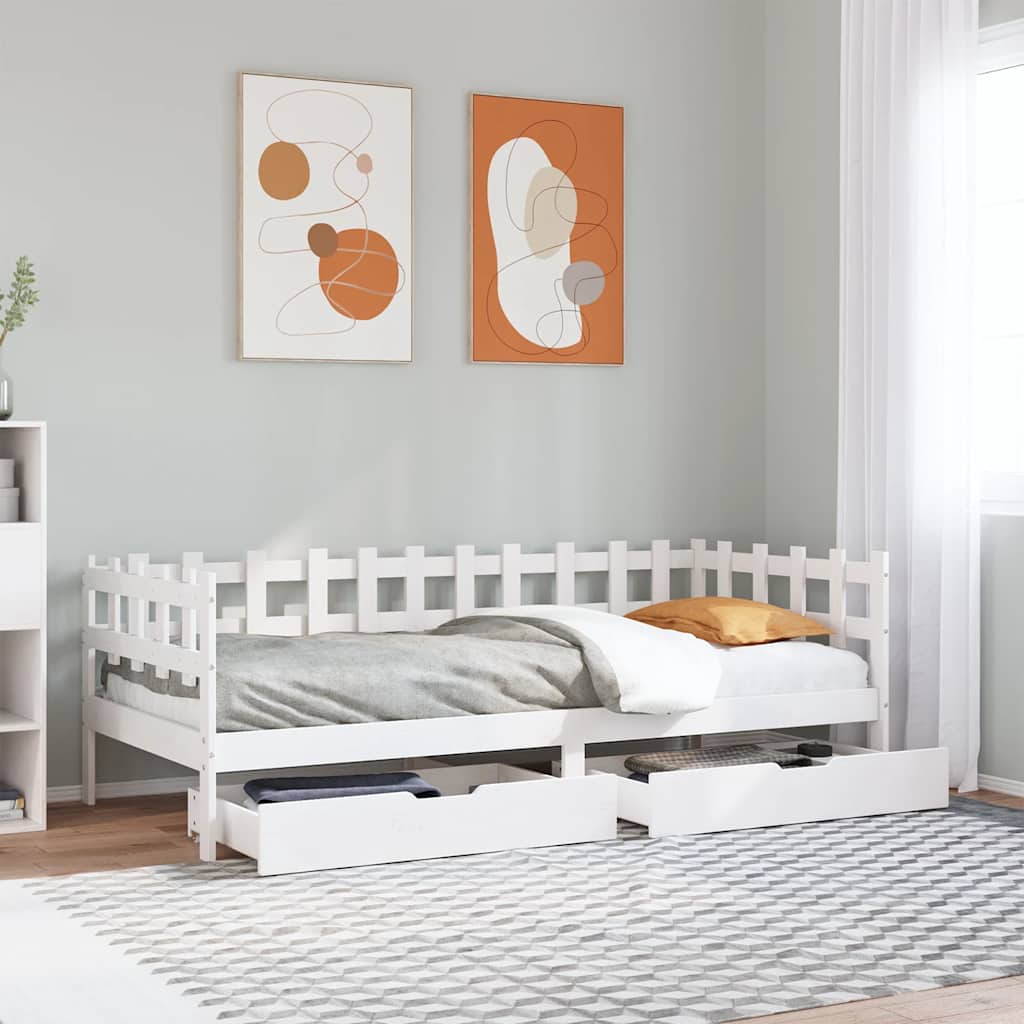 Daybed with Drawers White 90x200 cm Pine Wood