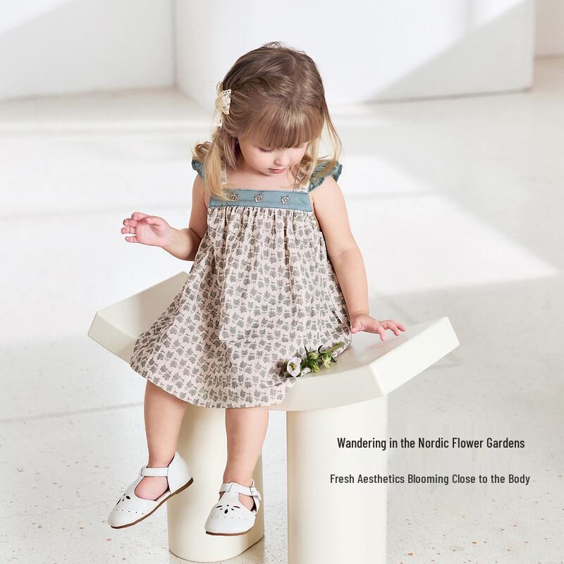 Babylove Girls' French Floral Pure Cotton Sling Dress