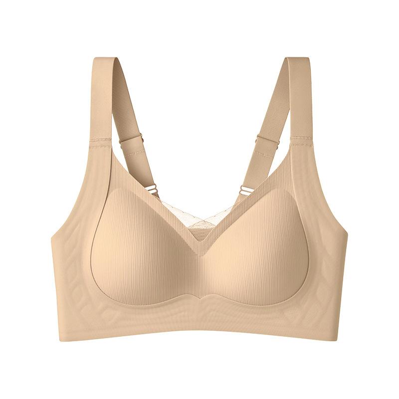Traceless underwear women's big breasts show small breasts, anti-sagging soft support no steel ring bra new
