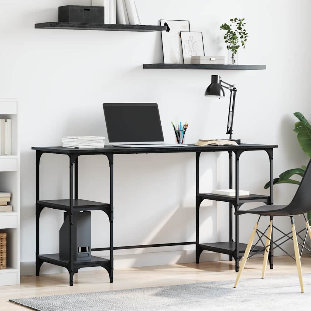 Desk with Shelf Black Oak Effect 140 x 50 x 75 cm