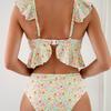 2025 Ruffle Floral Print Bikinis Women's Push Up Two-Piece Swimsuit Fashion Spilt Swimwear Summer Holiday Bathing Suit Beachwear