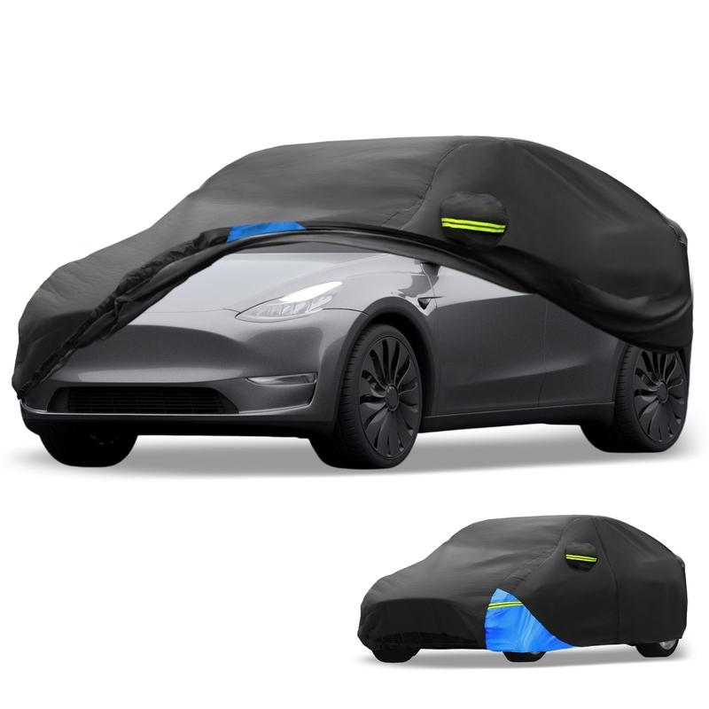 Motoforti Waterproof Car Cover Car Outdoor Full Car Cover for Tesla Model Y 210DBlack Blue with Door Zipper All Weather