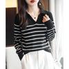 Demana Women's Wool V-neck Striped Knitted Sweater
