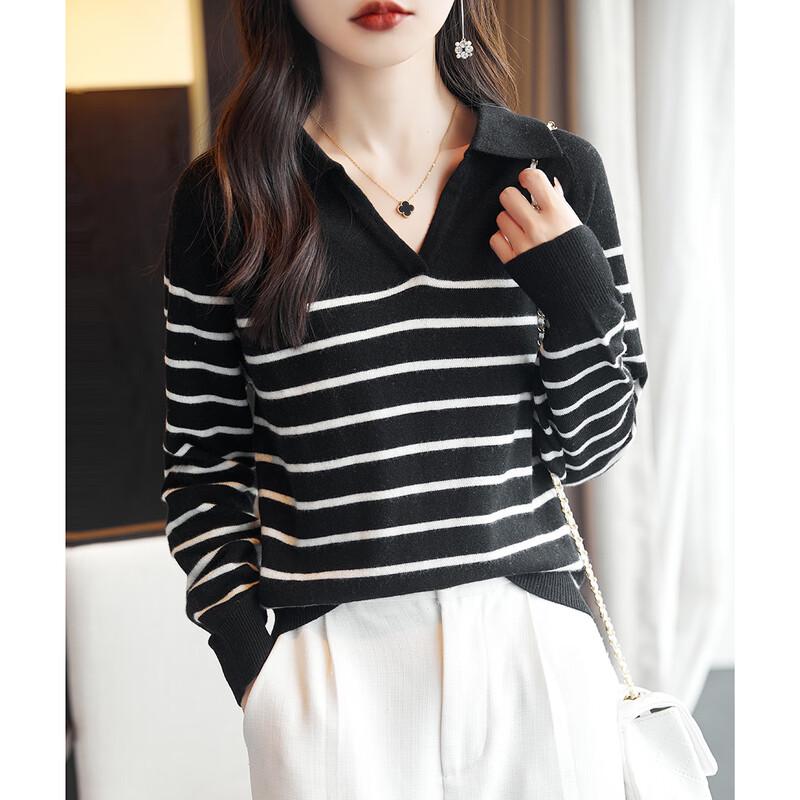 Demana Women's Wool V-neck Striped Knitted Sweater