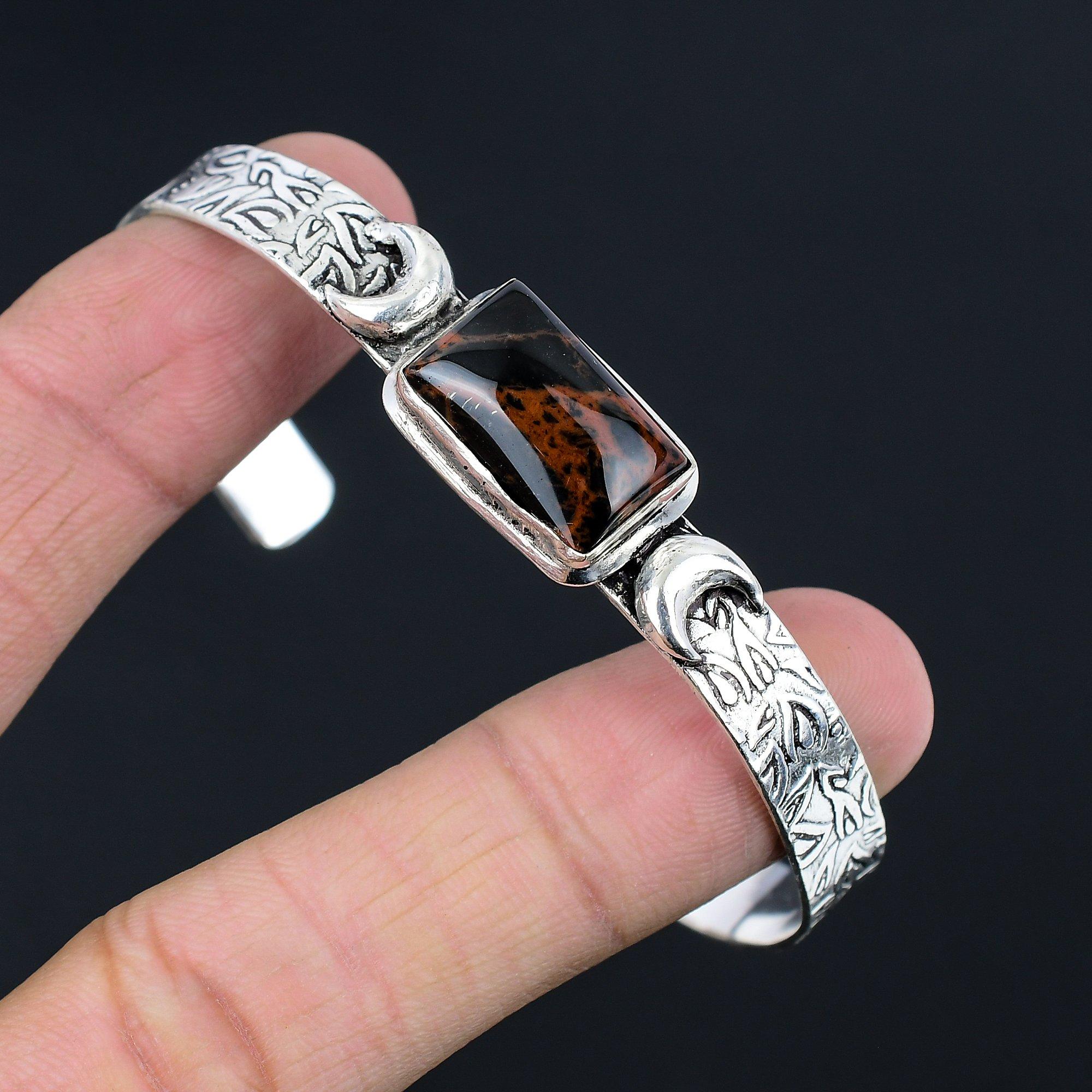 

Хэллоуинская распродажа Серебро 925 пробы Махагоновый обсидиан Драгоценный камень Жена Полумесяц Браслет Adjustable