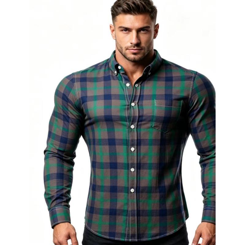 Mens Plaid Long Sleeve Button Down Shirt