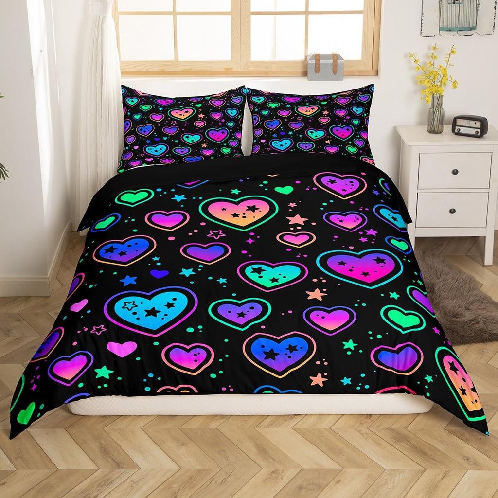 3 Pieces Bedding Set With Zipper Closure Red Heart Duvet Cover Queen Love Heart Pattern White Comforter Covers Set Cute Print