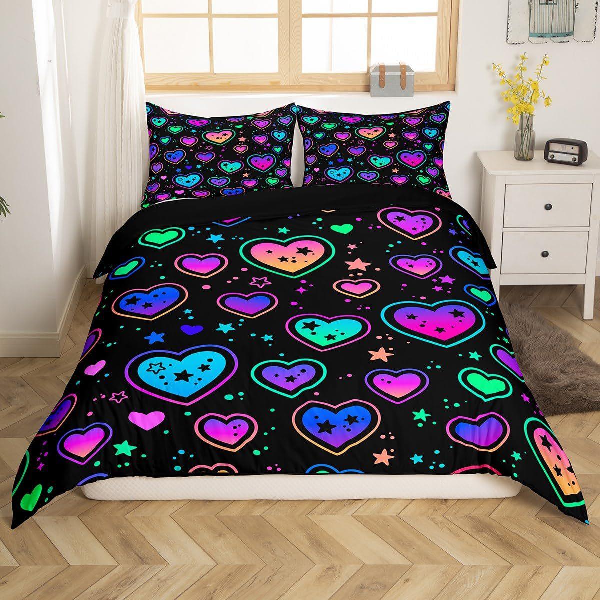 

Набір постільної білизни з 3 предметів із застібкою-блискавкою Червоне серце Підодія Королева Візерунок Серце кохання Білий Набір чохлів для ковдри Милий принт EU single(135x200cm)