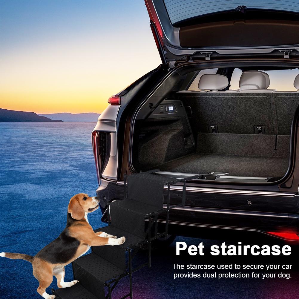 5 Steps Foldable Pet Ladder Support with Nonslip Surface Dog Car Ramp for Large Dog Support Up To 150 Lbs for Cars and SUV Truck