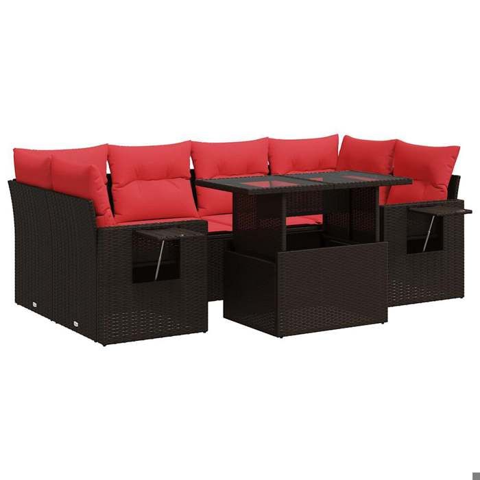 VidaXL Salon de jardin avec coussins 7 pcs marron résine tressée acacia 3326435