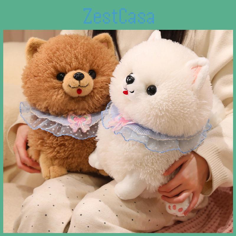 Lace Cute Scarf Pomeranian Plush Doll Children Companion Toy For Decor Room