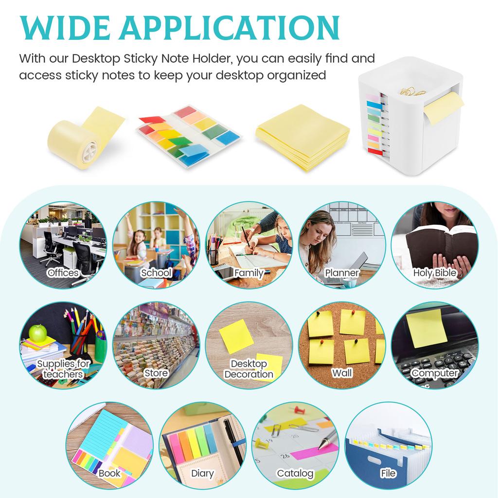 Multifunctional Sticky Note Dispenser Plastic Sticky Note Holder White Sticky Note Container Office Supplies for Office Desk
