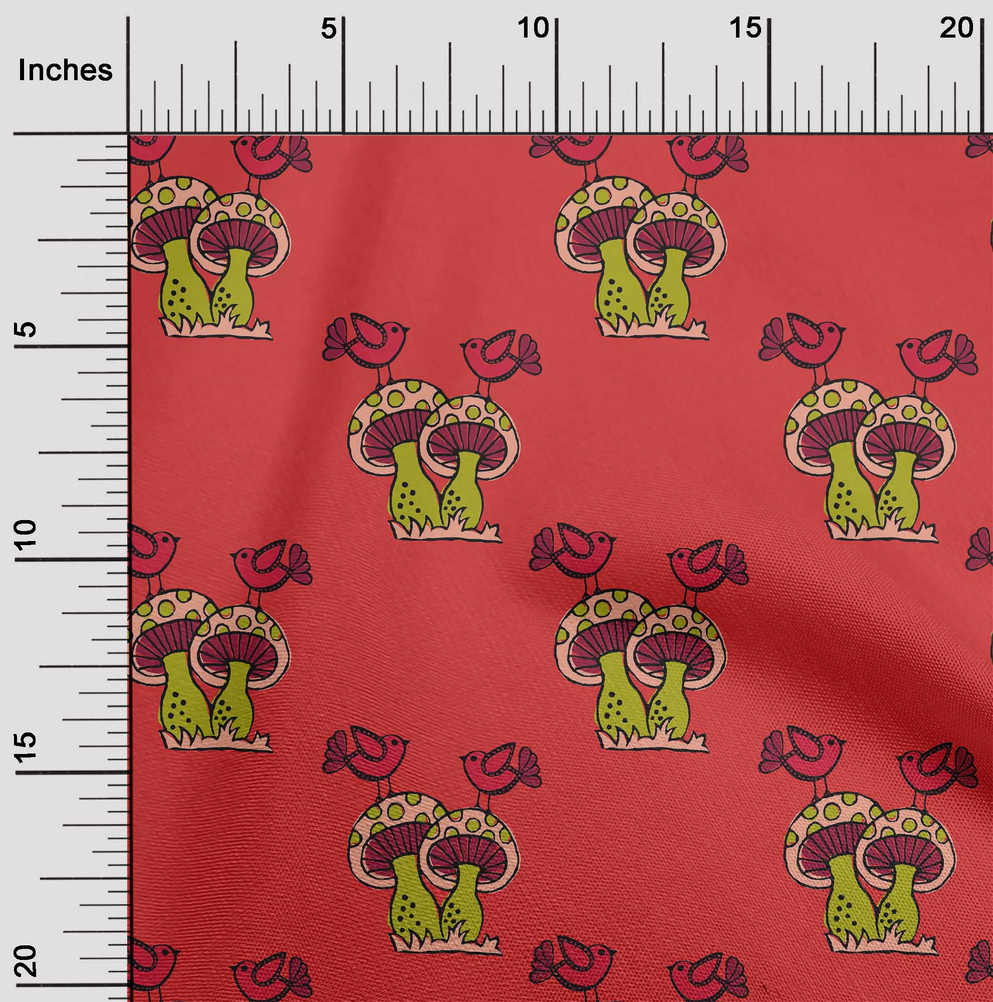 

OneOone бавовняна гнучка тканина з принтом із зображенням птахів і грибів BTY 40 дюймів 42 Inch - Viscose Chiffon червоний